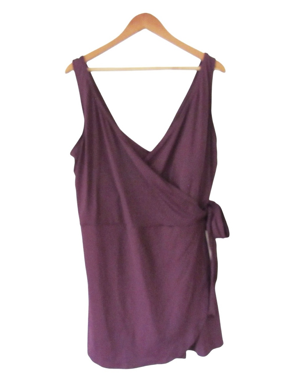 Lands End Side Tie Wrap One Piece Swim Dress 22W Purple Adjustable Wireless